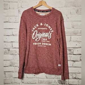 Jack & Jones Originals XL Marled Red Graphic Crewneck Sweatshirt Cotton